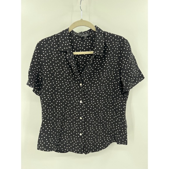 AYR Tops - AYR Pool Boy Polka Dot Silk Blend Short Sleeve Button Down Shirt Black Large
